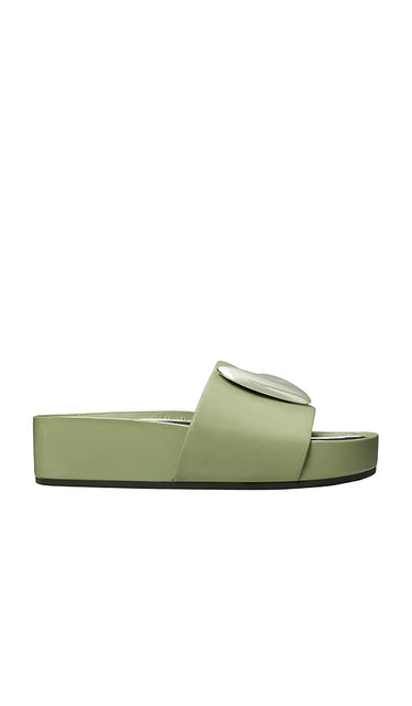 Tory Burch Patos Platform Slide in Green | Light Jade & Silver Platform Sandals for Women