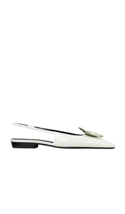 Tory Burch Patos Slingback Flat in White | Cloud & Silver Sling Back Flats for Women