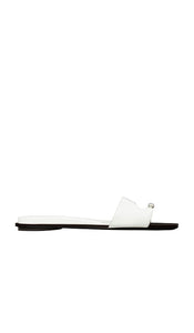 Tory Burch Pierced Slide in White | Bianco & Silver Flat Sandals for Women