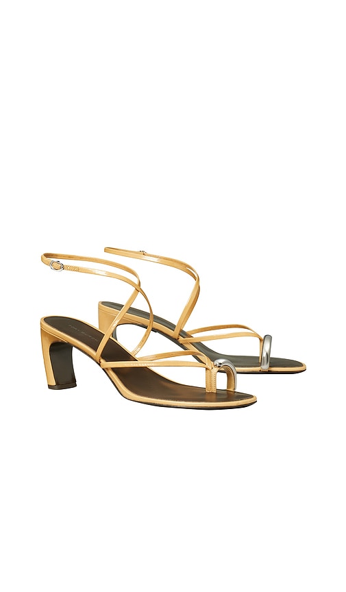 Tory Burch Pierced Strappy Heel Sandal in Beige