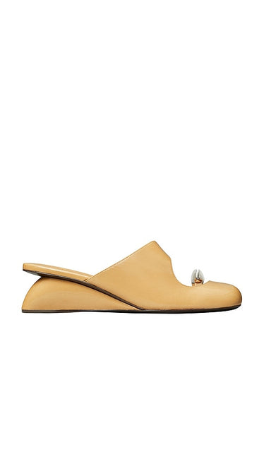 Tory Burch Pierced Wedge in Beige | Cantucci & Silver Closed Toe Mules for Women
