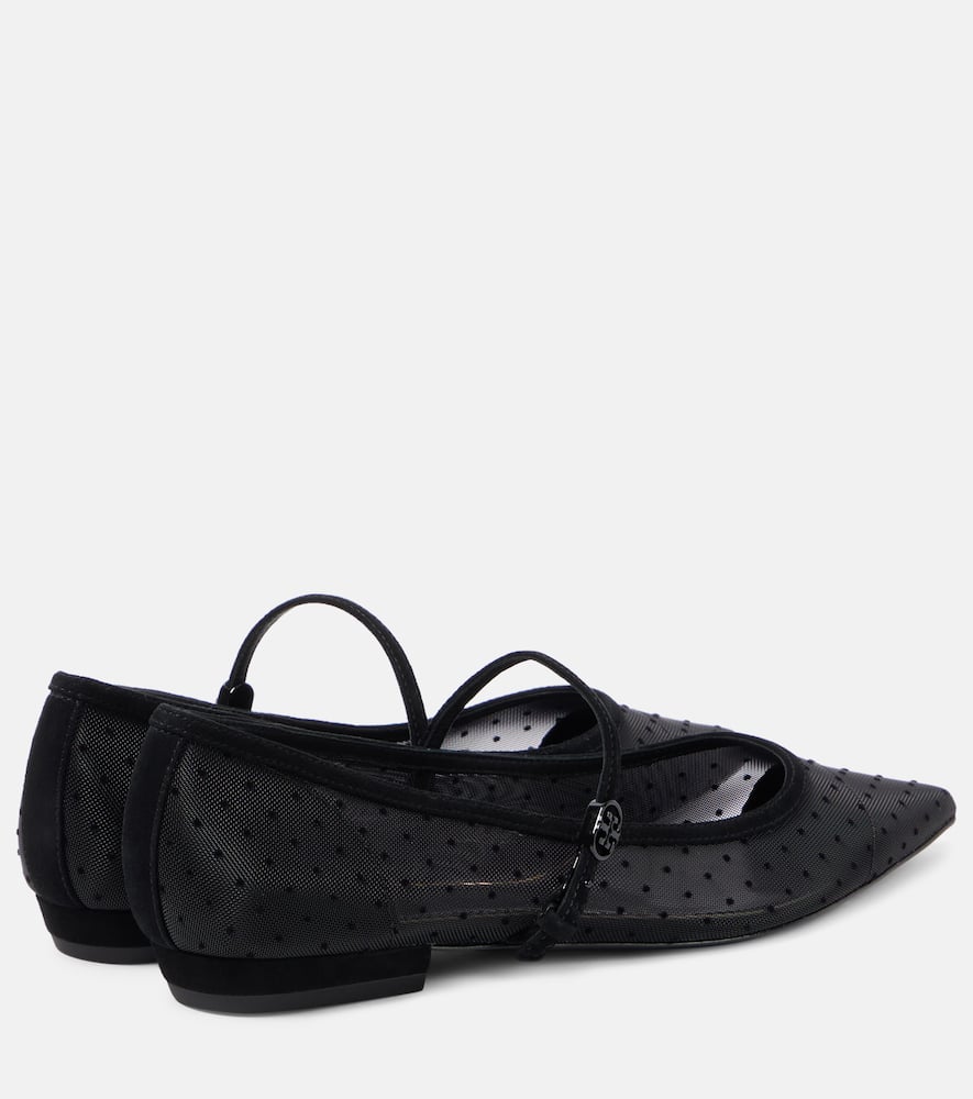 Tory Burch Suede-trimmed mesh Mary Jane flats
