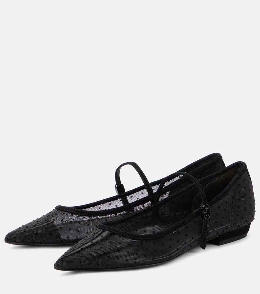 Tory Burch Suede-trimmed mesh Mary Jane flats