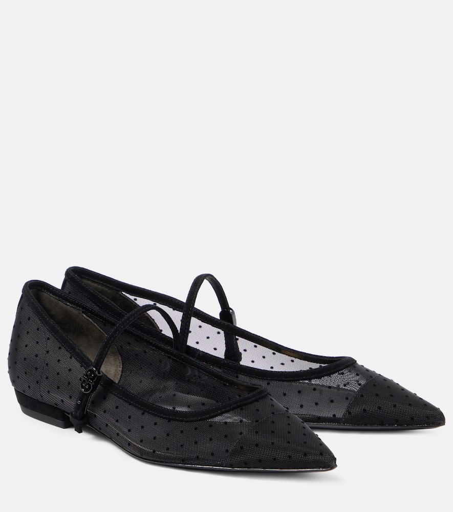 Tory Burch Suede-trimmed mesh Mary Jane flats