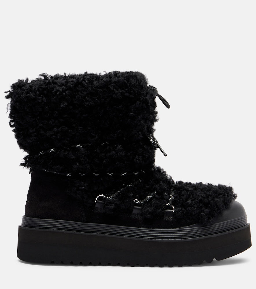 Tory Burch Mellow shearling and suede lace-up boots (Black) - Flat Boots