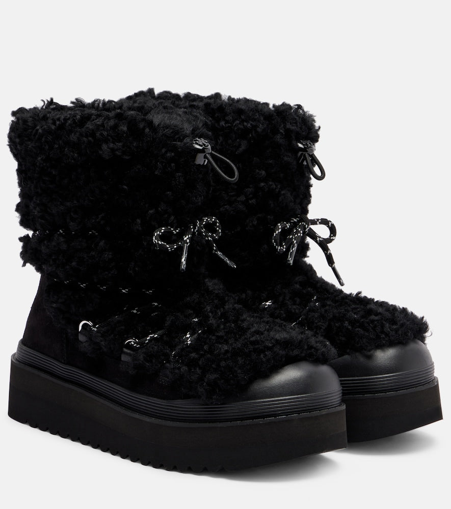 Tory Burch Mellow shearling and suede lace-up boots (Black) - Flat Boots