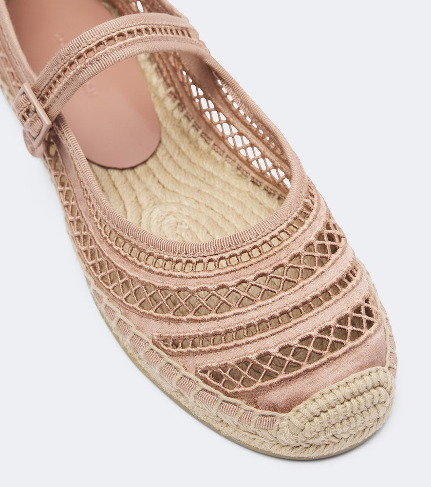 Pink Tory Burch Open Weave Mary Jane satin espadrilles - Flat Espadrilles