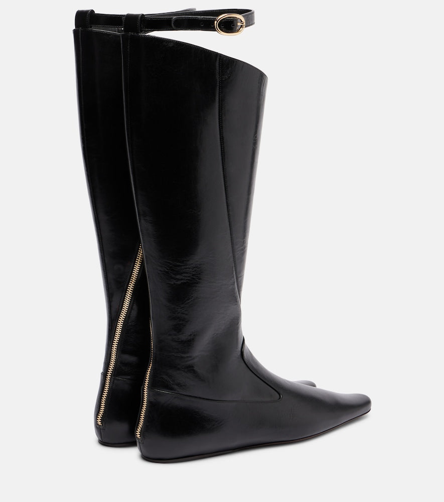 Tory Burch Twisted leather knee-high boots - Black Flat Boots