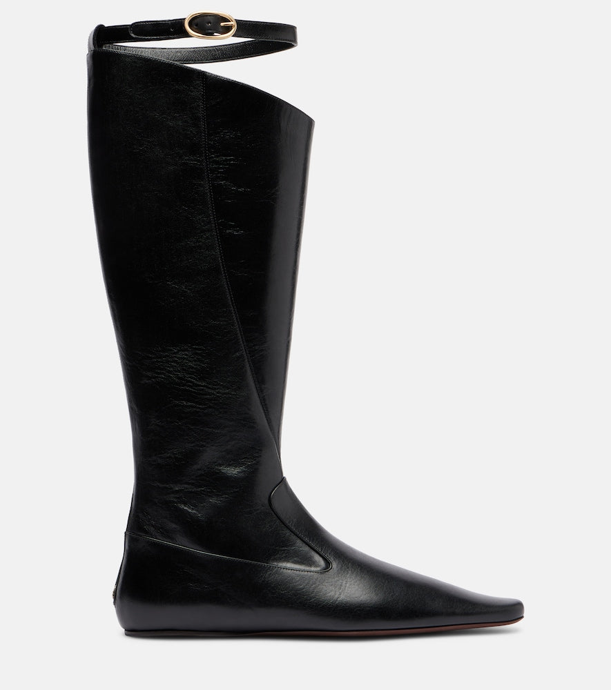 Tory Burch Twisted leather knee-high boots - Black Flat Boots