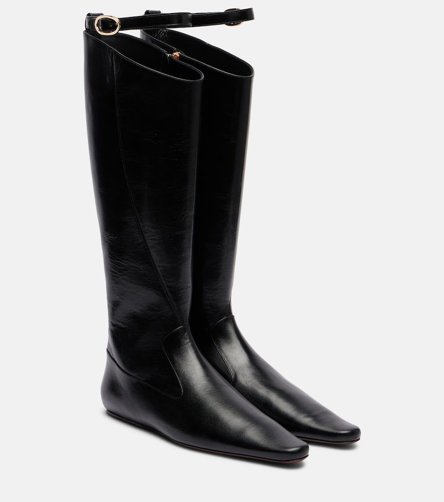 Tory Burch Twisted leather knee-high boots - Black Flat Boots