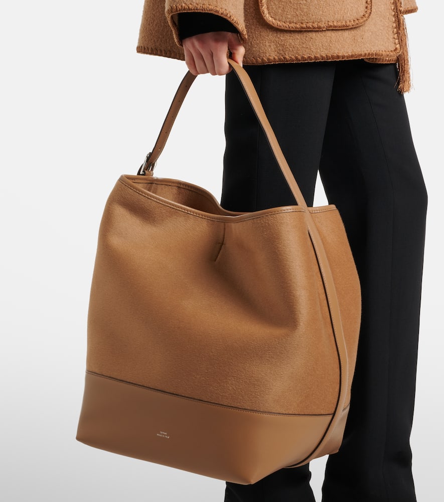 Toteme Belted leather-trimmed wool tote bag