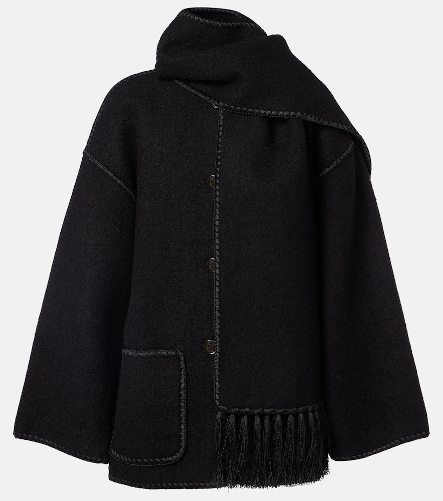 Toteme Embroidered wool-blend scarf jacket - 图腾刺绣羊毛混纺围巾外套