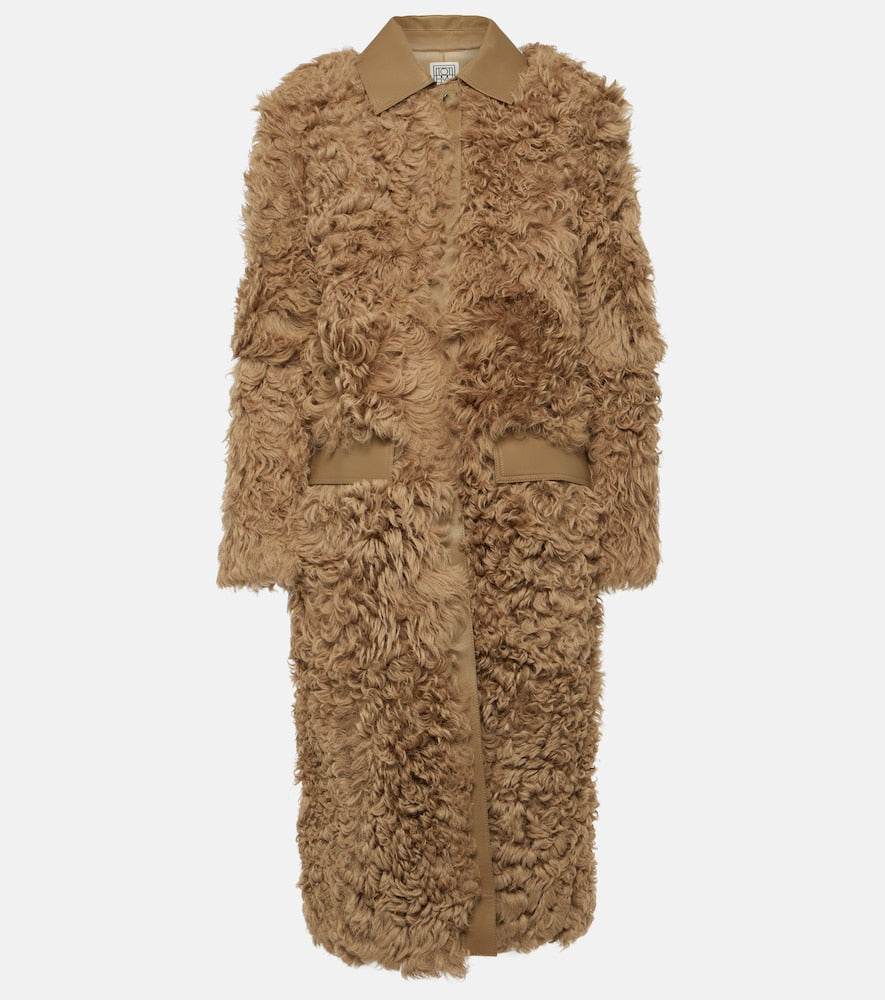 Toteme Leather-trimmed shearling coat - 图腾皮革饰边羊毛大衣