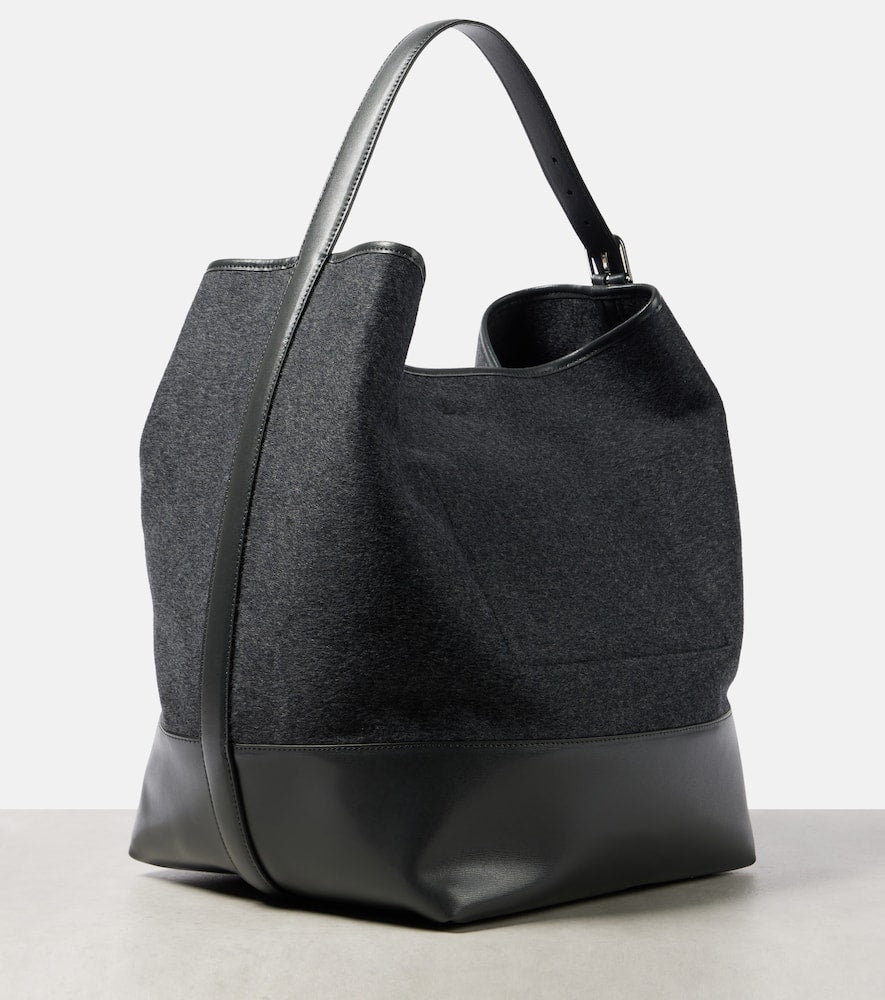 Toteme Leather-trimmed wool doubl√É¬© tote bag
