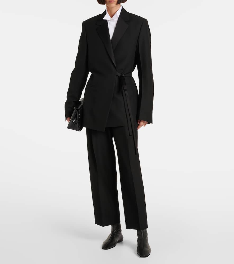 Toteme Satin-trimmed wrap blazer