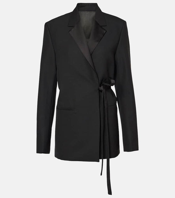 Toteme Satin-trimmed wrap blazer