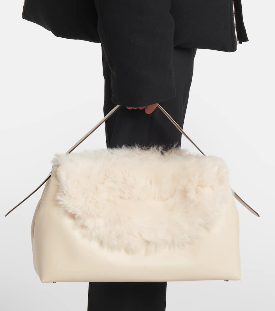 Toteme T-Lock Large shearling-trimmed shoulder bag