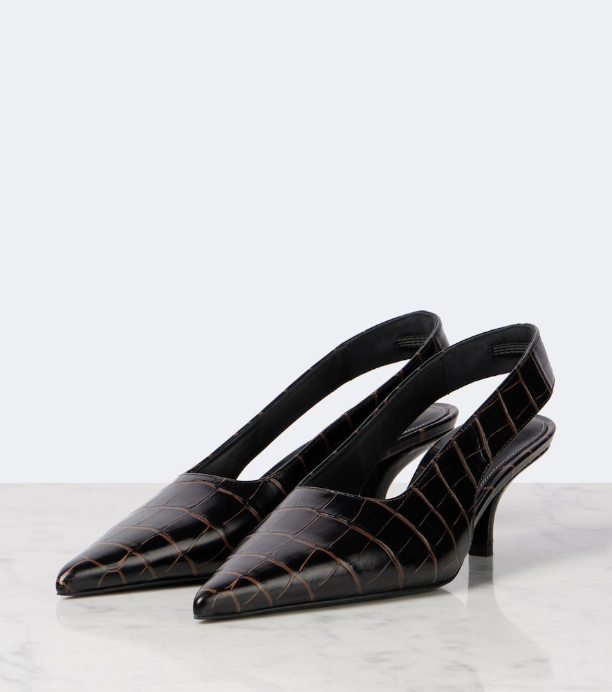 Toteme Croc-effect leather slingback pumps - Brown Mid Heel Pumps