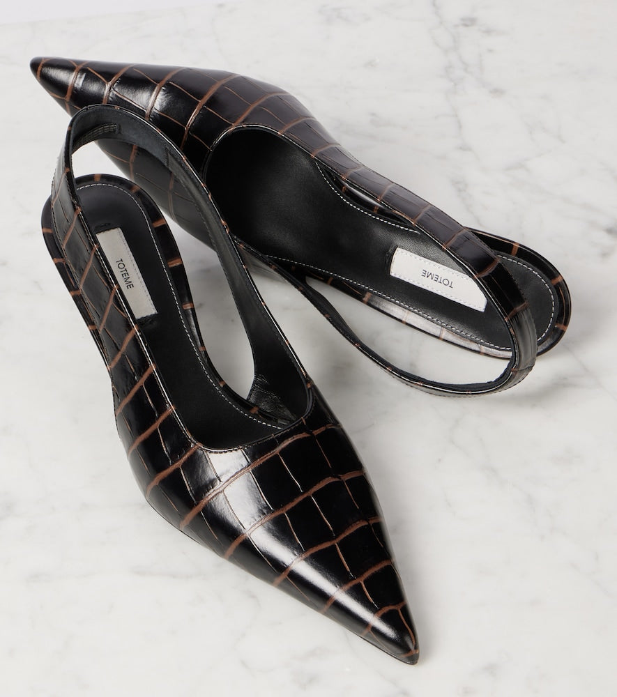 Toteme Croc-effect leather slingback pumps - Brown Mid Heel Pumps