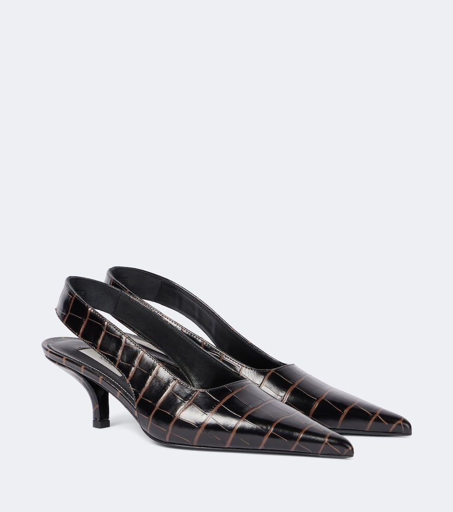 Toteme Croc-effect leather slingback pumps - Brown Mid Heel Pumps