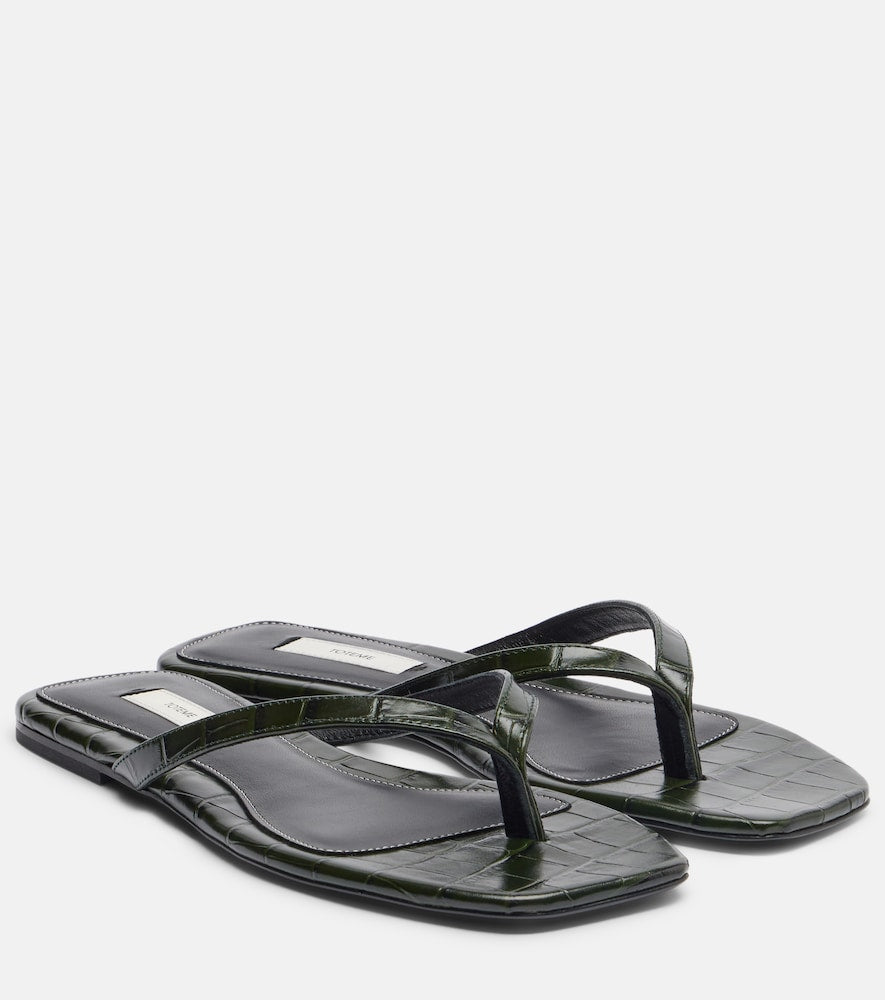 Black Toteme Croc-effect leather thong sandals - Flat Sandals