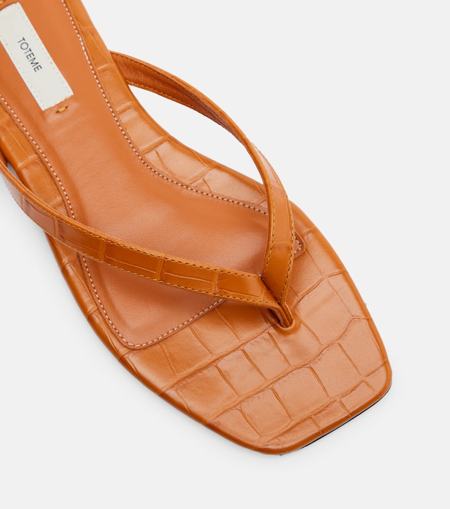 Toteme Croc-effect leather thong sandals in Orange - Flat Sandals