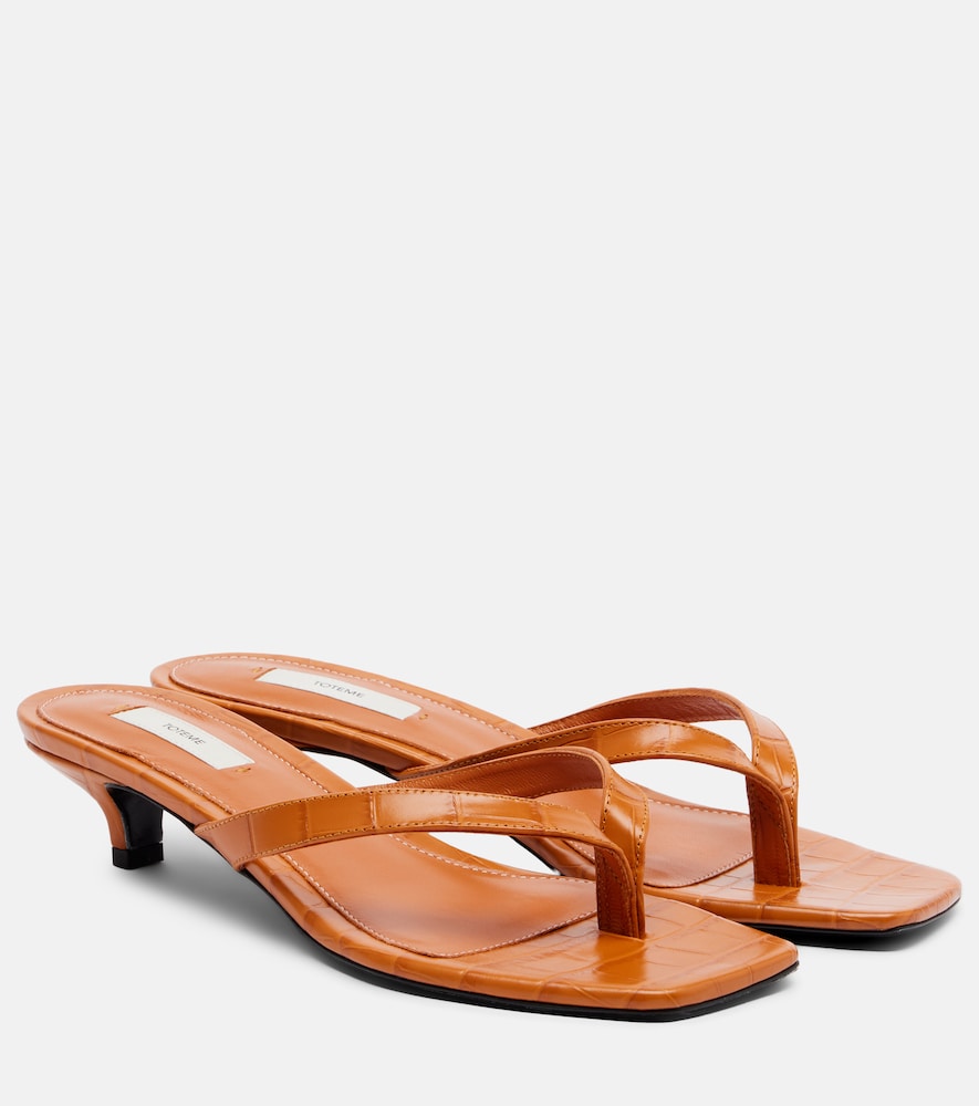 Toteme Croc-effect leather thong sandals (Orange) - Heeled Sandals