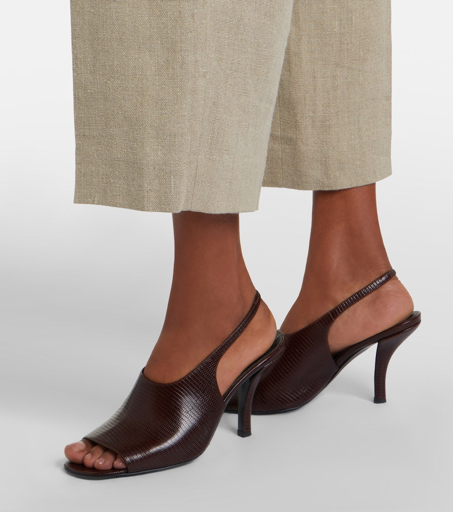 Toteme Embossed leather slingback sandals (Brown) - Mid Heel Sandals