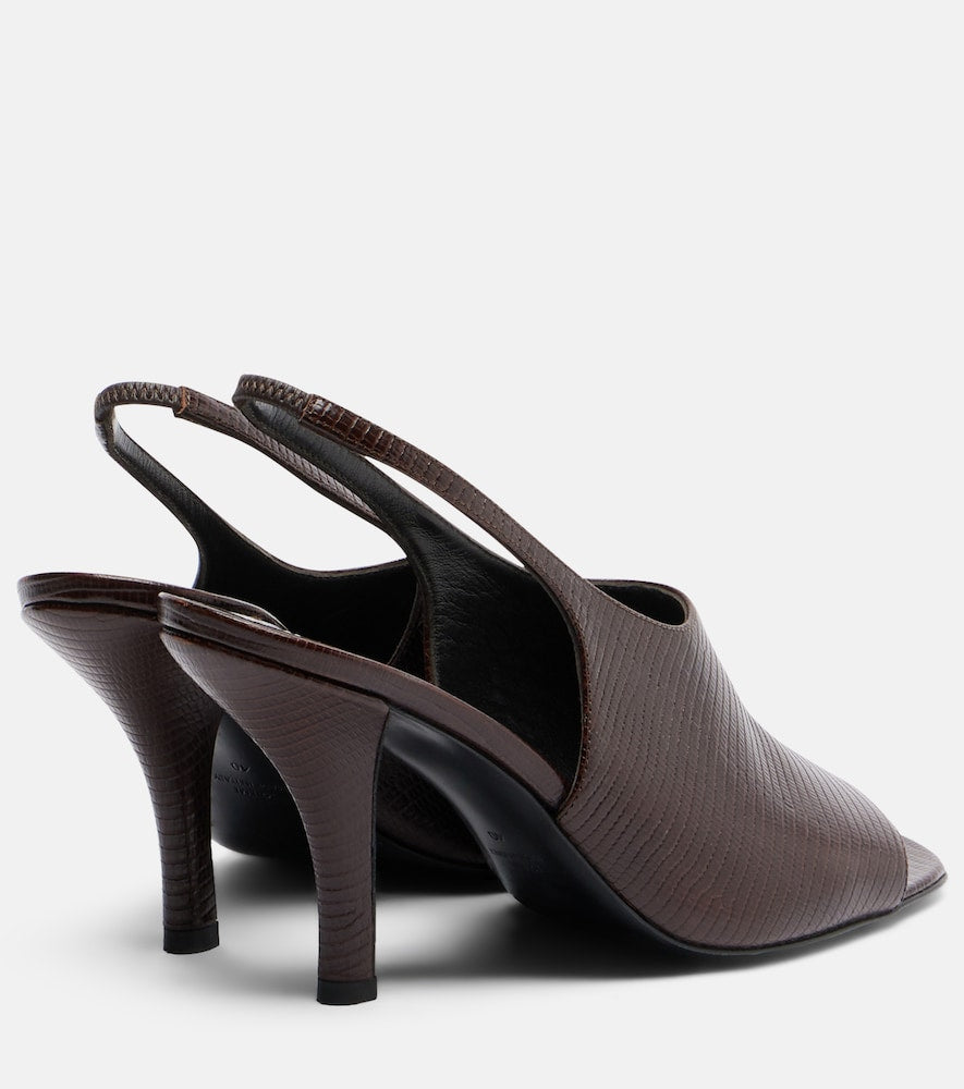 Toteme Embossed leather slingback sandals (Brown) - Mid Heel Sandals