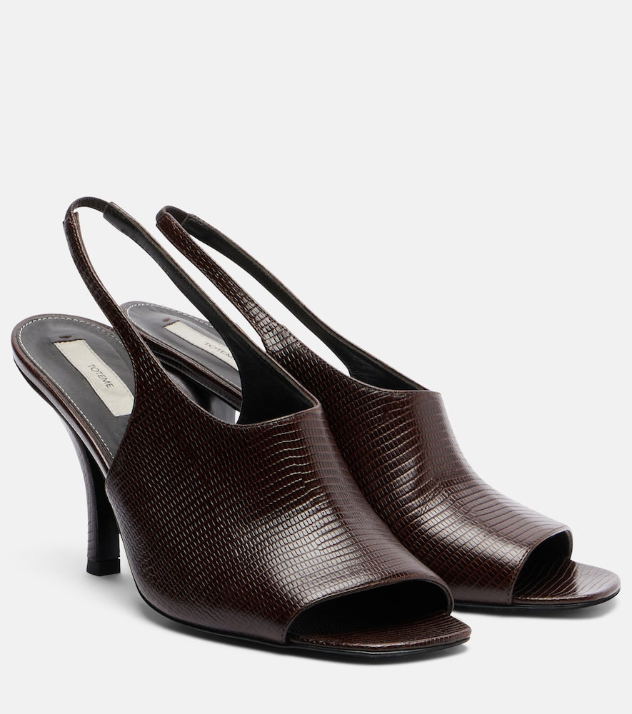 Toteme Embossed leather slingback sandals (Brown) - Mid Heel Sandals