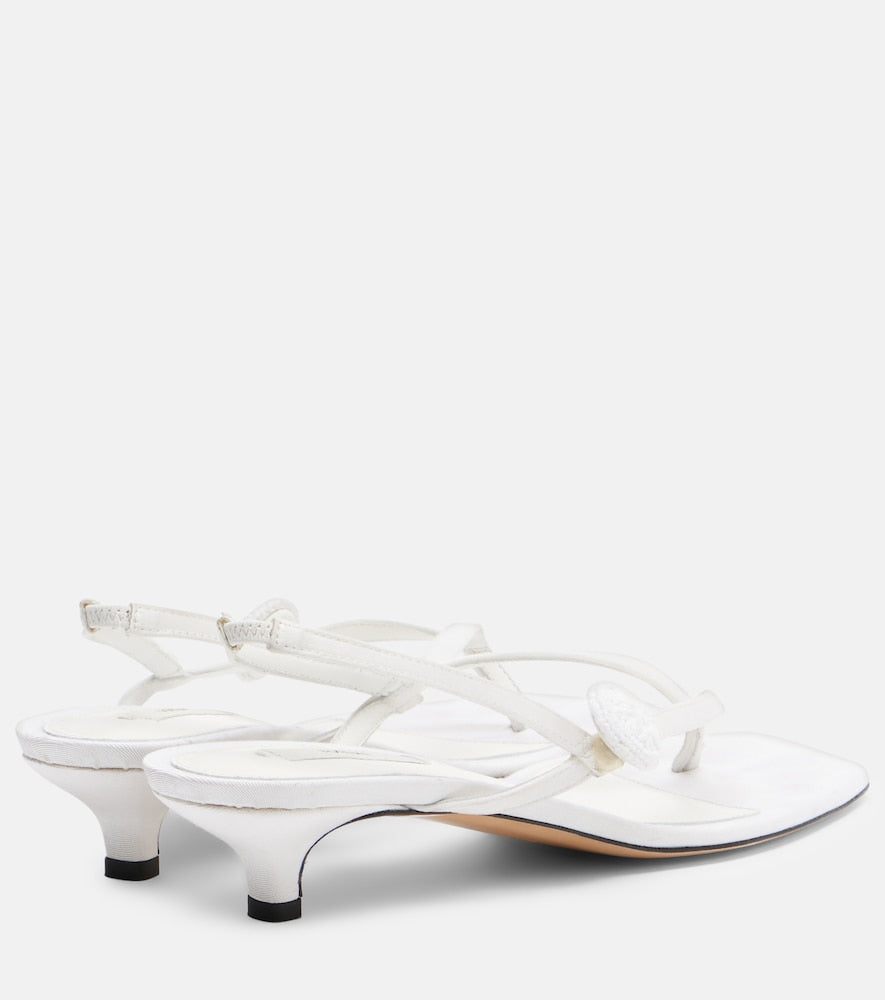 Toteme Floral-applique satin slingback sandals in White - Mid Heel Sandals