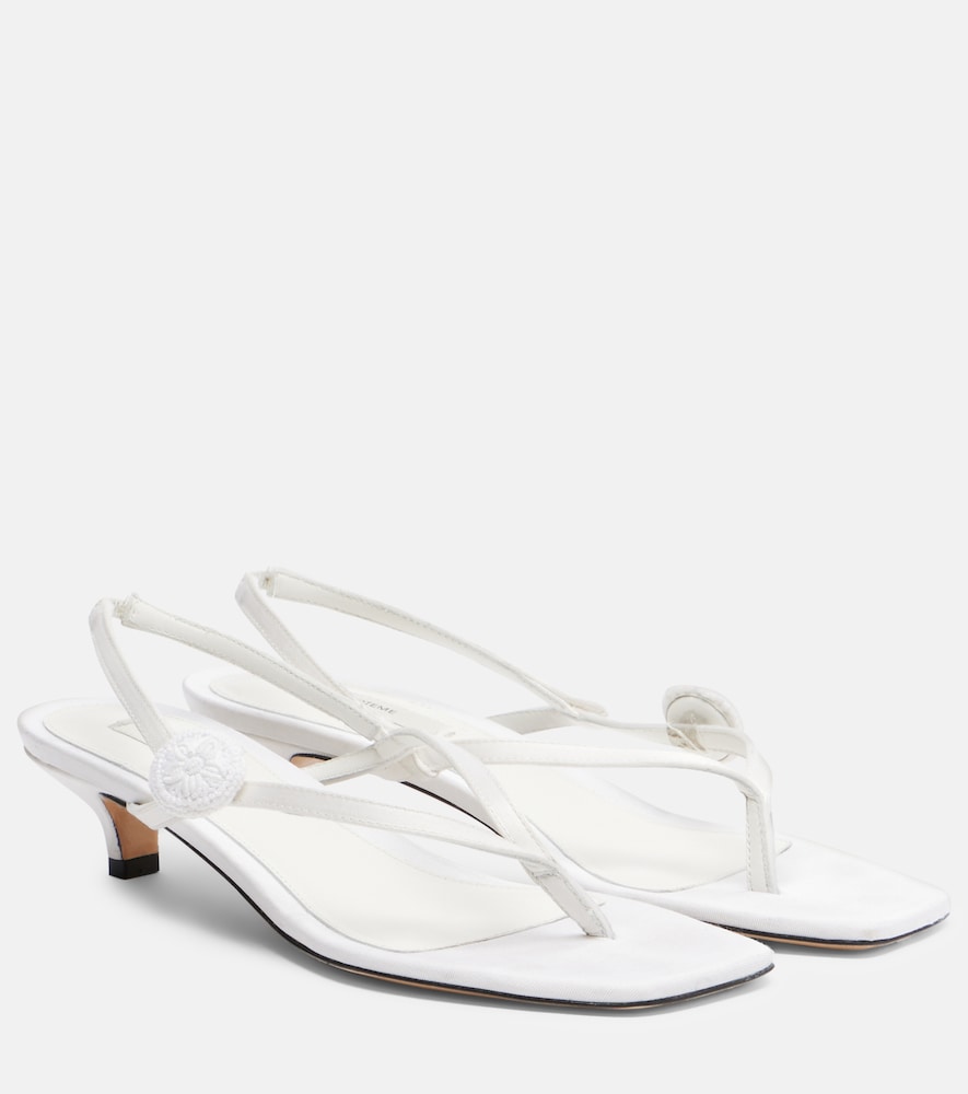 Toteme Floral-applique satin slingback sandals in White - Mid Heel Sandals