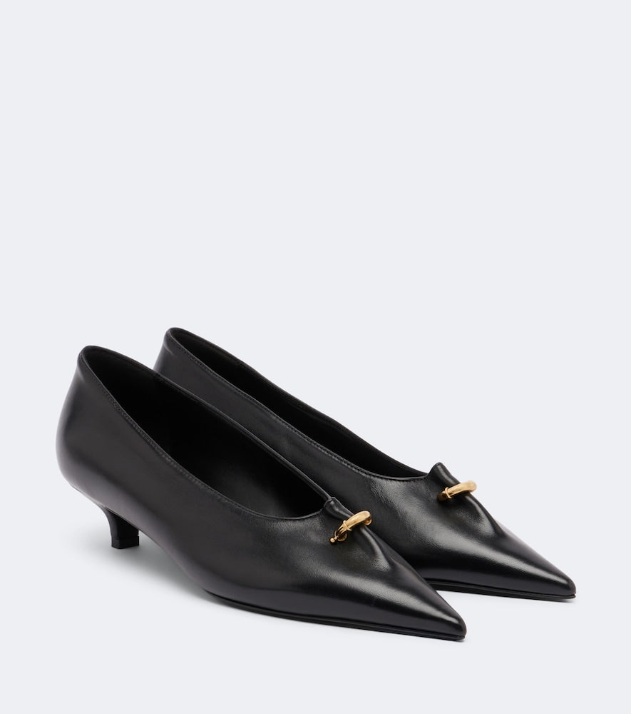 Toteme Pierced embellished leather pumps (Black) - Mid Heel Pumps