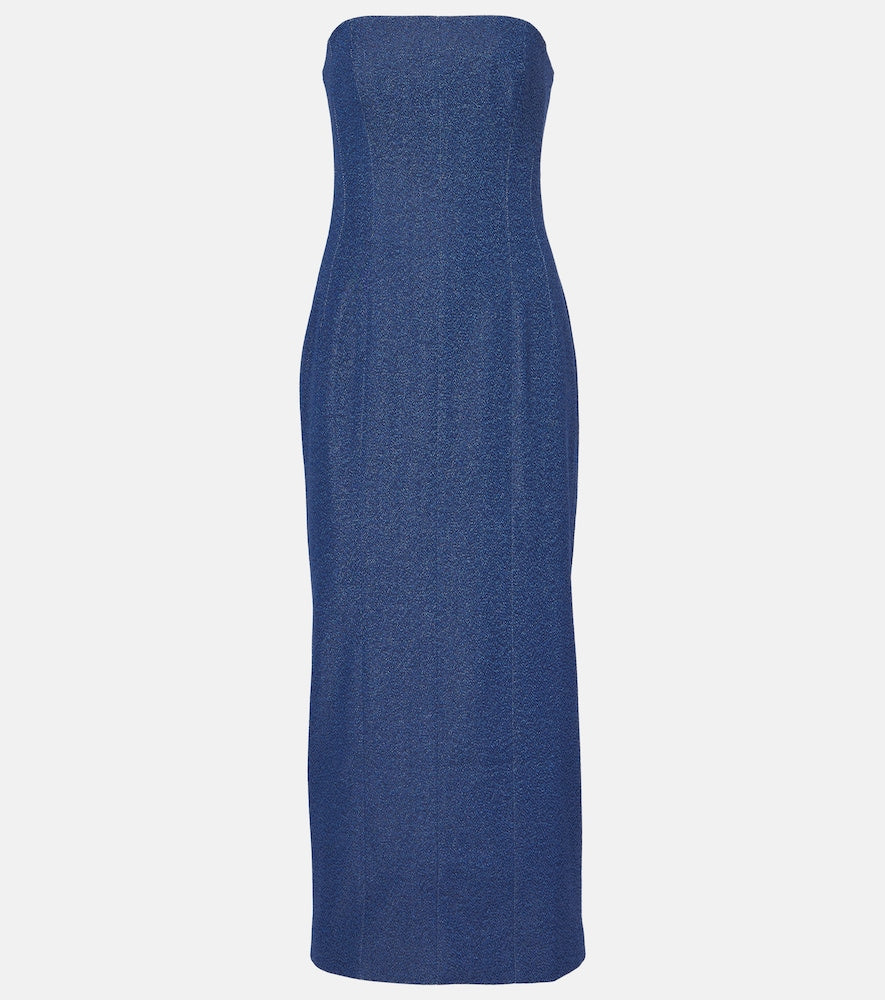 Tove Alba strapless denim midi dress. Tove Alba 无肩带牛仔中长连衣裙