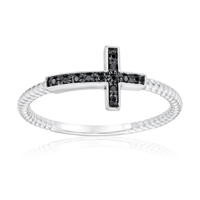 Treated Black Diamond Accented Sideways Cross Ring