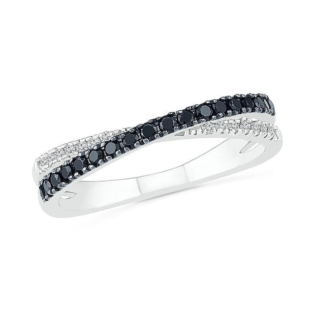 Treated Black Diamond and Diamond Crossover Ring 1/4ctw