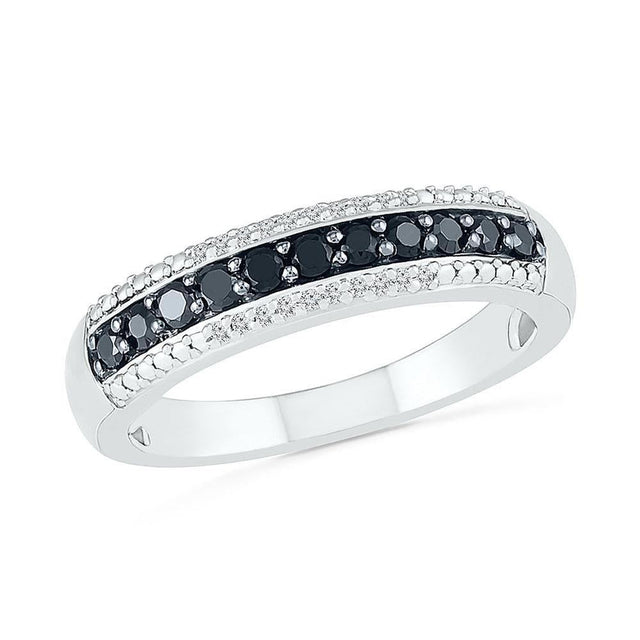 Treated Black Diamond and Diamond Multi-Row Band 1/3ctw
