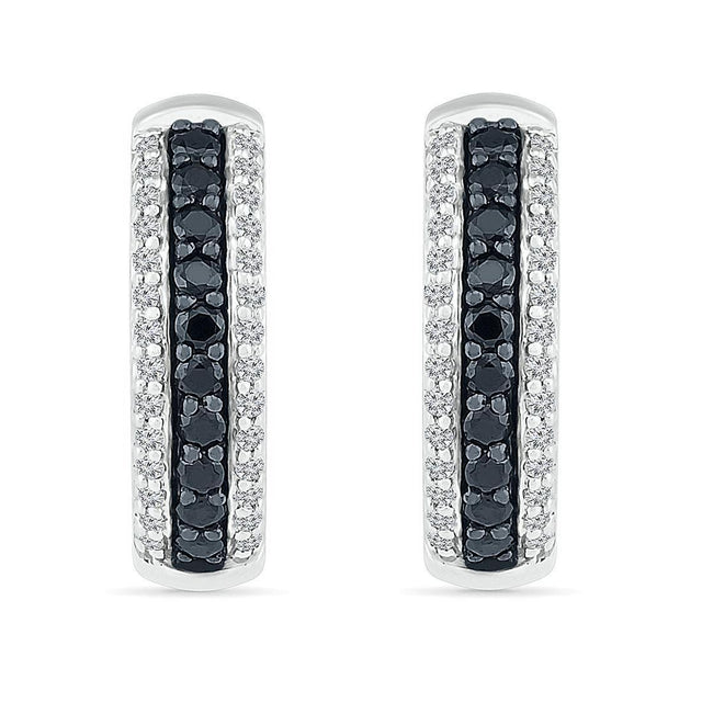 Treated Black Diamond and Diamond Multi-Row Hoop Earrings 1/2ctw
