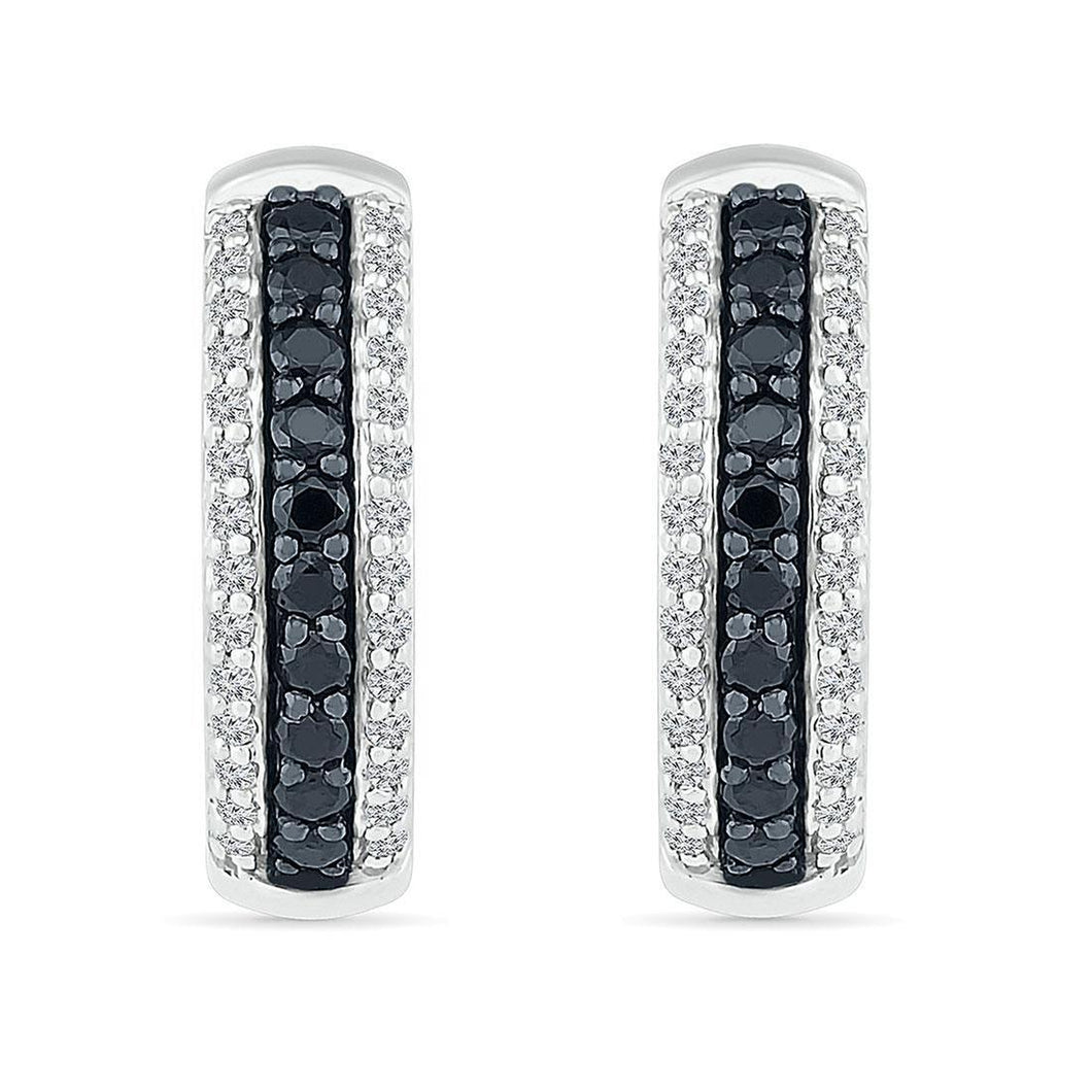 Treated Black Diamond and Diamond Multi-Row Hoop Earrings 1/2ctw