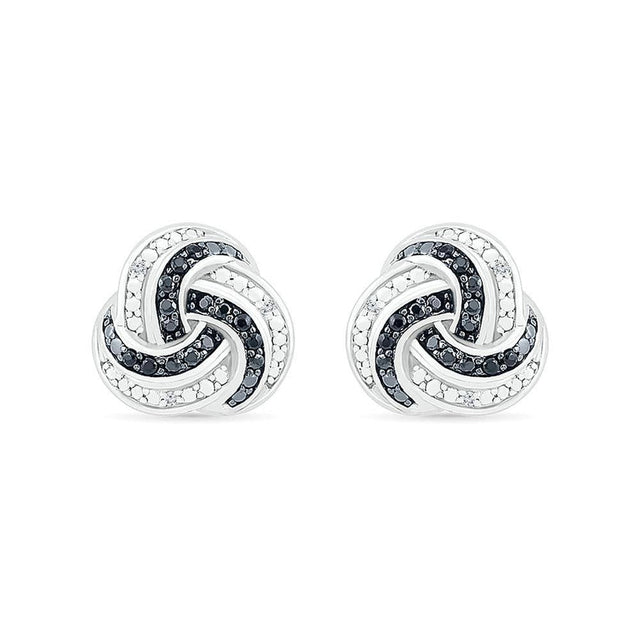 Treated Black Diamond and Diamond Swirl Stud Earrings 1/6ctw