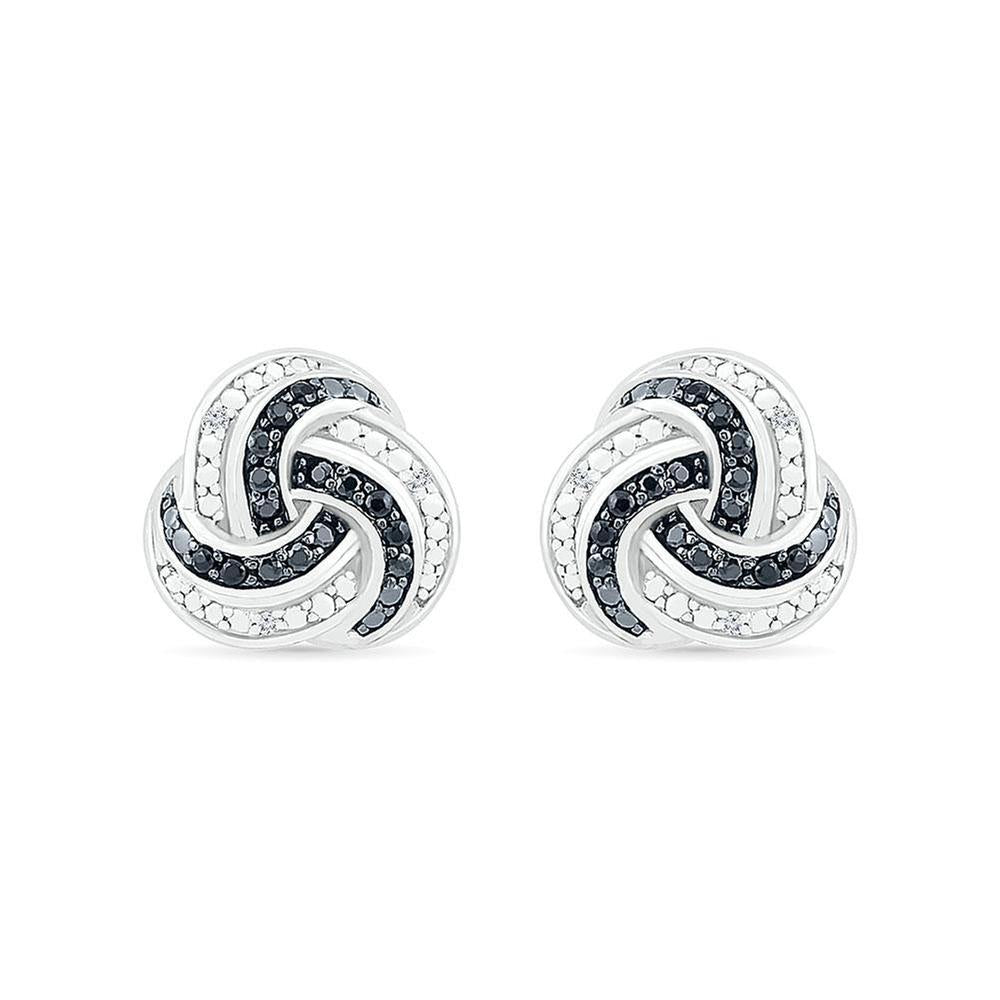Treated Black Diamond and Diamond Swirl Stud Earrings 1/6ctw