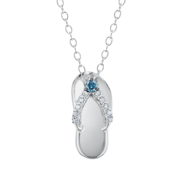 Treated Blue Diamond and Diamond Flip-Flop Pendant Necklace 1/15ctw