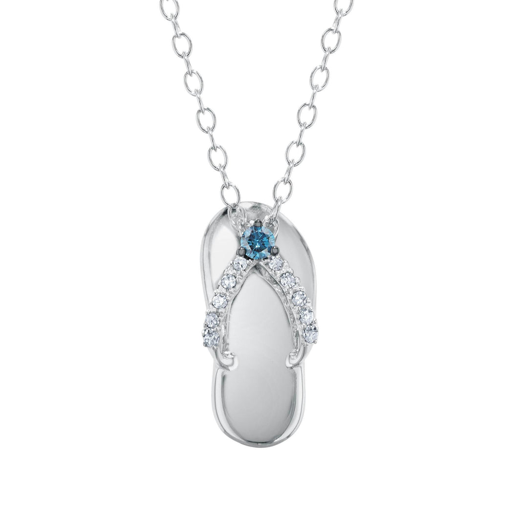 Treated Blue Diamond and Diamond Flip-Flop Pendant Necklace 1/15ctw