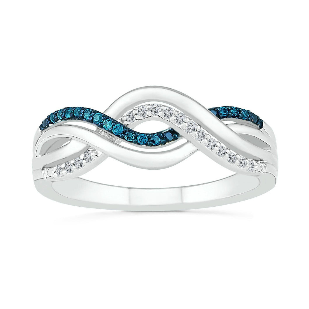 Treated Blue Diamond and Diamond Twisting Band 1/10ctw - Size 4.5