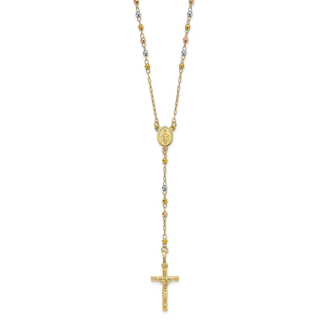 Tri-Tone Cross Rosary Necklace