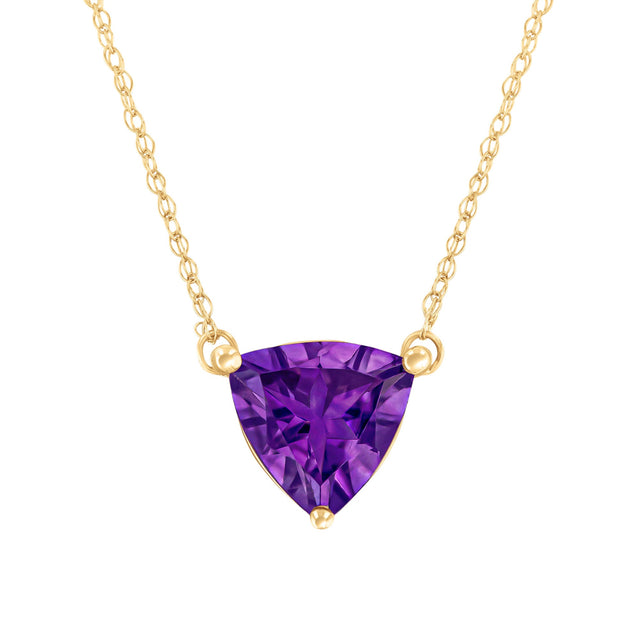 Trillion Amethyst Yellow Gold Pendant Necklace