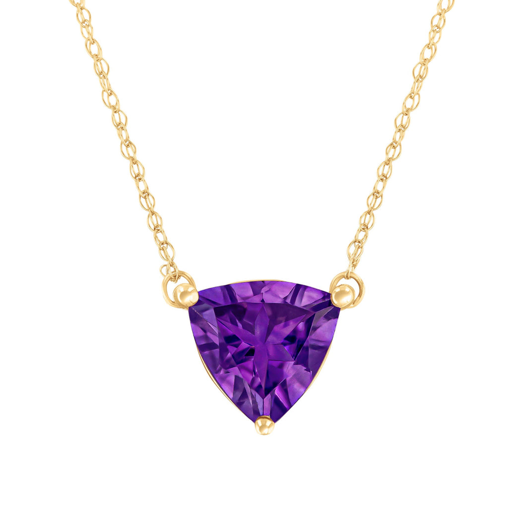 Trillion Amethyst Yellow Gold Pendant Necklace