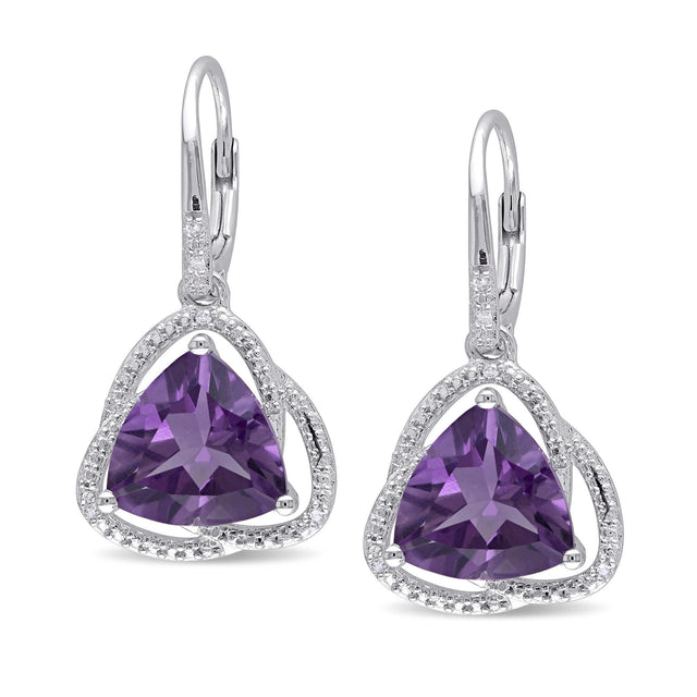 Trillion Amethyst and Diamond Leverback Earrings