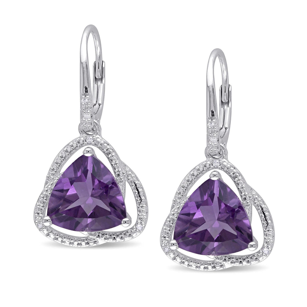 Trillion Amethyst and Diamond Leverback Earrings