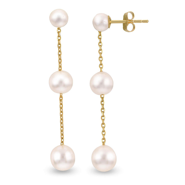 Triple Freshwater Cultured Pearl Drop Earrings, Yellow Gold